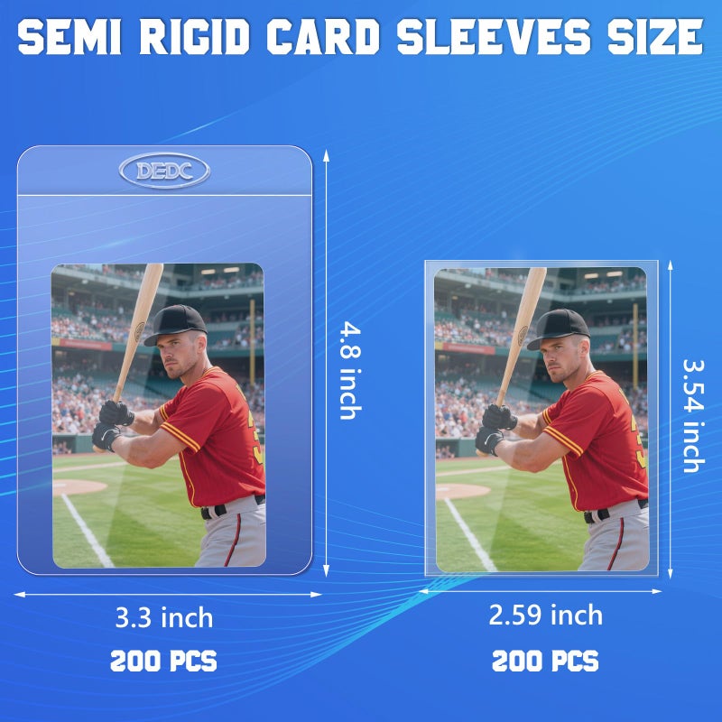 DEDC 400 Bulk Pack Card Sleeves-200 Semi Rigid Card Holder & 200 Penny Sleeves for Trading Cards, Rigid Card Sleeves and Thick Card Sleeves Soft Trading Card Shipping Double Protection - Image 4